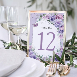 Purple Lilac Lavender Floral Birthday Quinceañera  Table Number