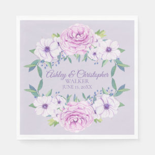 Purple Lilac Lavender Floral Personalised Wedding Napkin