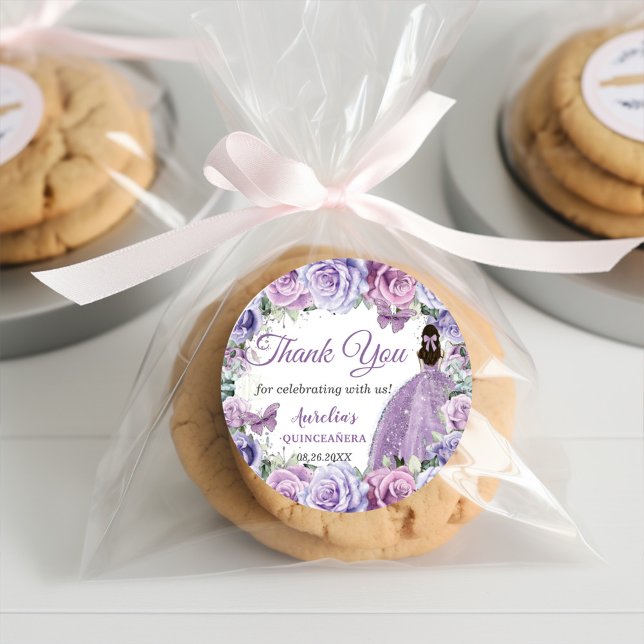 Purple Lilac Lavender Floral Quinceañera Princess Classic Round Sticker (Creator Uploaded)