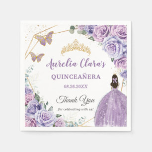 Purple Lilac Lavender Floral Quinceañera Princess Napkin