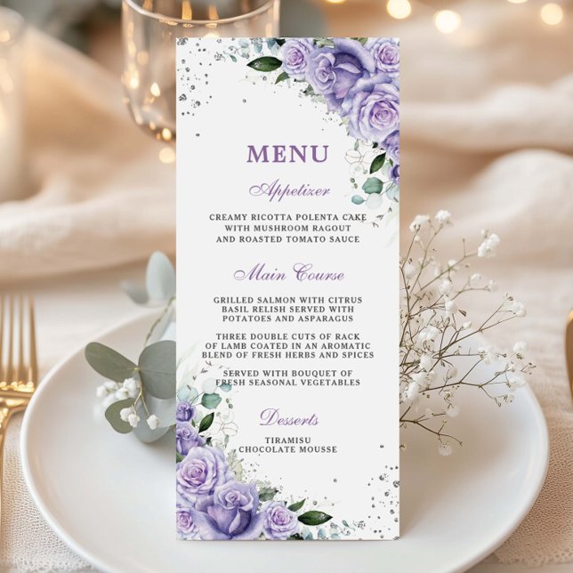 Purple Lilac Lavender Floral Wedding Bridal Menu (Creator Uploaded)