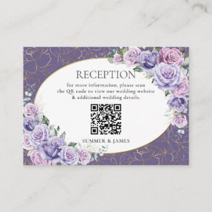 Purple Lilac Lavender Floral Wedding Reception QR Enclosure Card