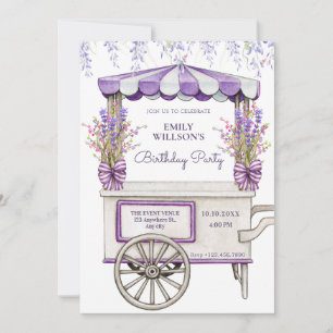 Purple lilac lavender flower birthday invitation