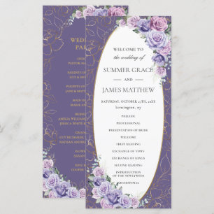 Purple Lilac Lavender Line Art Floral Wedding  Programme