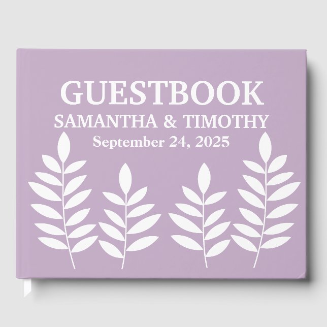 Purple Lilac Lavender Modern Floral Wedding Guest Book (Front)