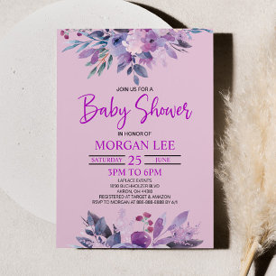 Purple Lilac Lavender Violet Plum Baby Shower Invitation