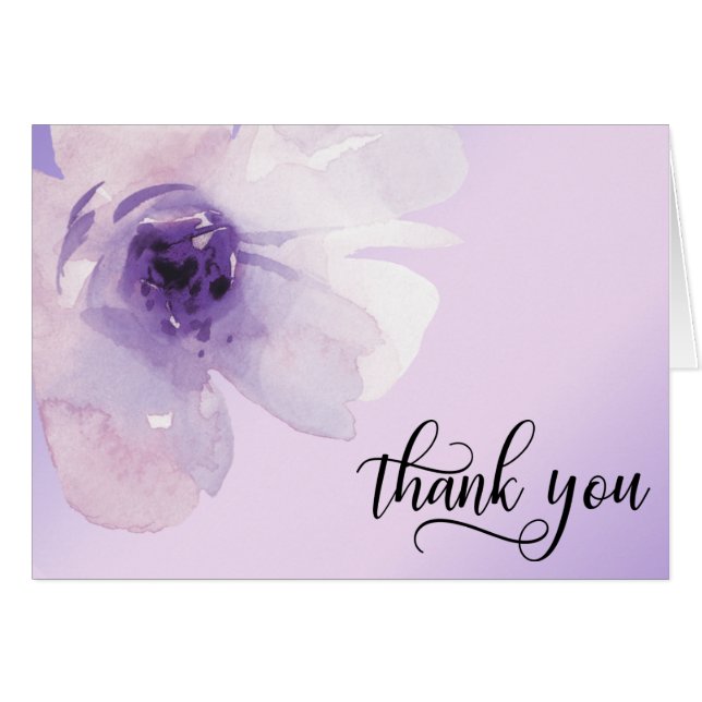 Purple Lilac Lavender Watercolor Floral Thank You (Front Horizontal)
