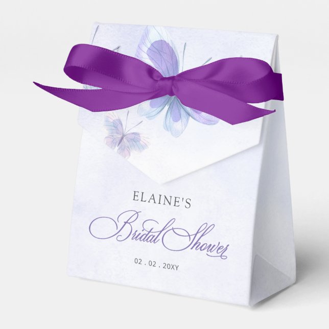 Purple Lilac Lifetime of Butterflies Bridal Shower Favour Box (Front Side)