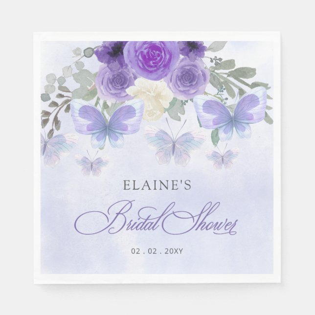 Purple Lilac Lifetime of Butterflies Bridal Shower Napkin (Front)