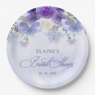 Purple Lilac Lifetime of Butterflies Bridal Shower Paper Plate