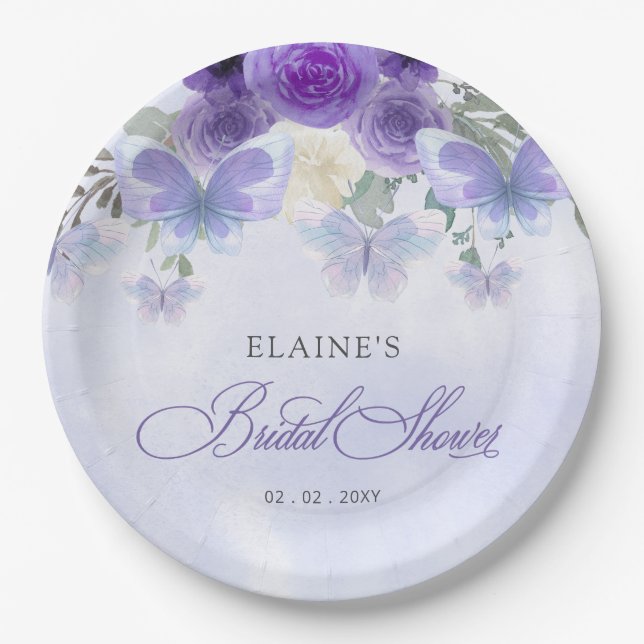 Purple Lilac Lifetime of Butterflies Bridal Shower Paper Plate (Front)