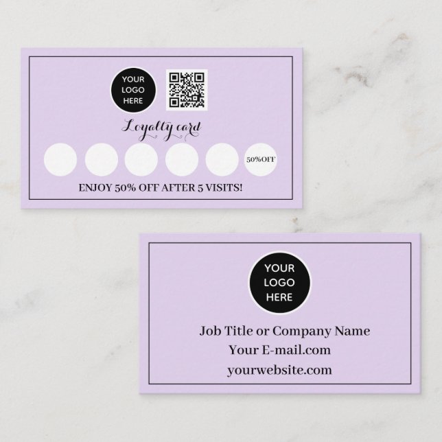 Purple Lilac Logo Modern Business Reward Punch Loyalty Card (Front/Back)