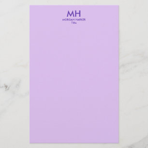 Purple Lilac Minimal Clean Initials Stationery