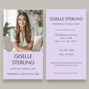Purple Lilac Minimal Professional Photo Modern Business Card