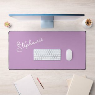 Purple Lilac Minimalist Personalised Script Name Desk Mat