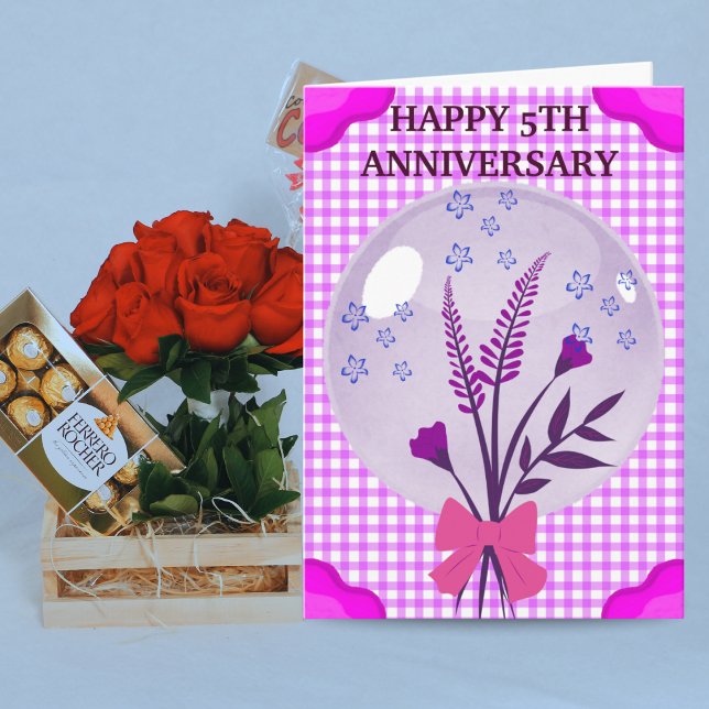 Purple Lilac Modern Boho 5th Wedding Anniversary Card (Creator Uploaded)