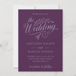 Purple Lilac Modern Elegant Calligraphy Wedding Invitation