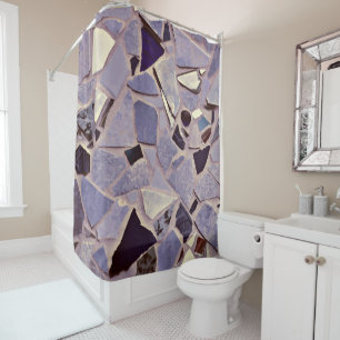 Purple Lilac Mosaic Terrazzo Photo Art Shower Curtain