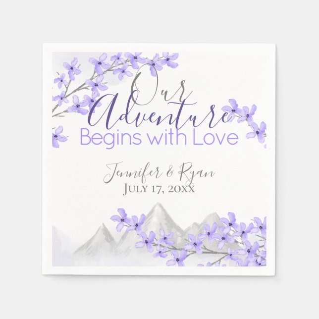 Purple Lilac Mountain View Wedding Napkin (Front)