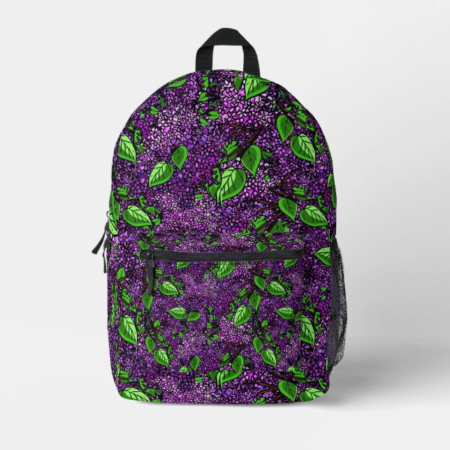 Purple Lilac New Hampshire State Flower Printed Backpack (Front)