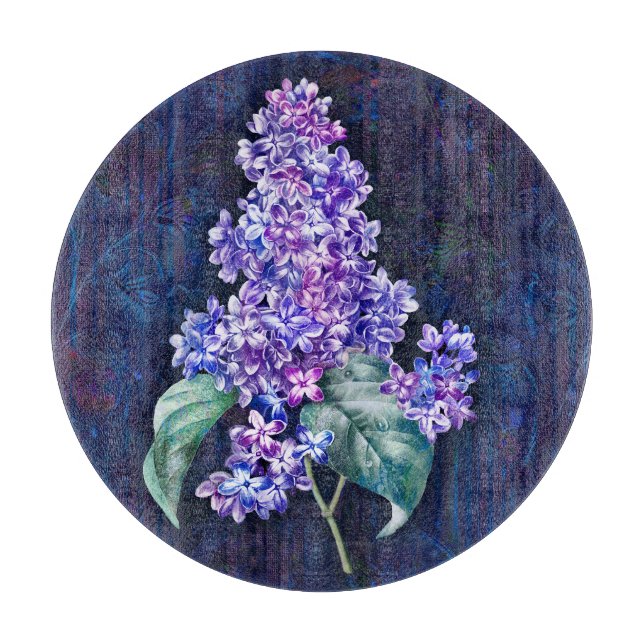 Purple Lilac on Navy  Decorative Background Cutting Board (Front)