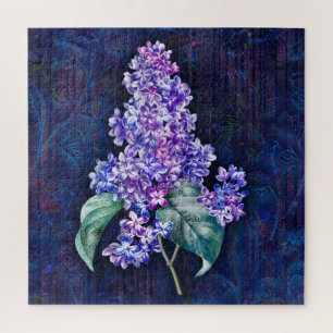 Purple Lilac on Navy Decorative Background Jigsaw Puzzle