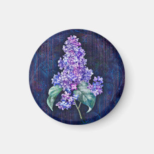 Purple Lilac on Navy Decorative Background Magnet