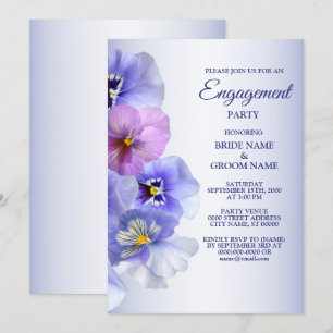 Purple Lilac Pansy Floral Rustic Engagement Party Invitation