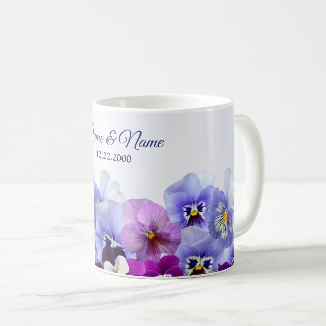 Purple Lilac Pansy Floral Rustic Wedding Party Coffee Mug (Front Right)