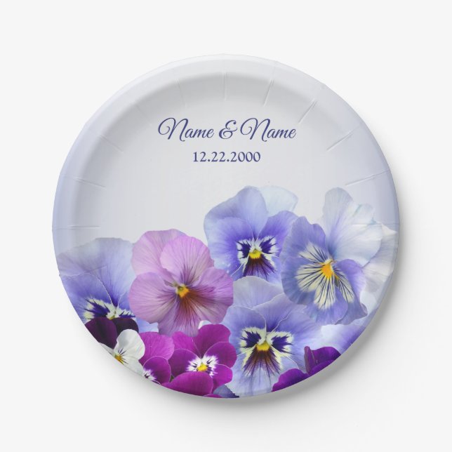 Purple Lilac Pansy Floral Rustic Wedding Party Paper Plate (Front)