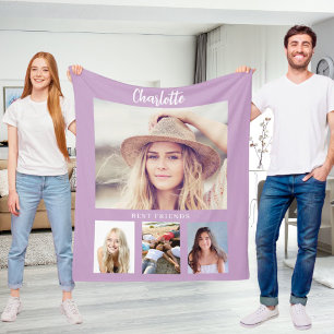 Purple lilac photo collage girl friends fleece blanket