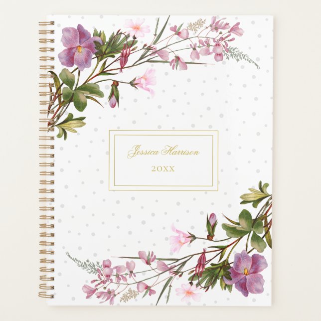 Purple Lilac Pink Bouquet Vintage Elegant Big Planner (Front)