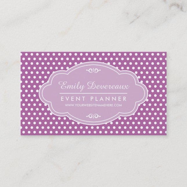 Purple Lilac Polka Dots Personalised Monogram Business Card (Front)