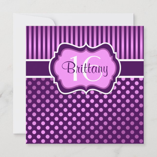 Purple, Lilac Polka Dots Sixteenth Birthday Invite (Front)