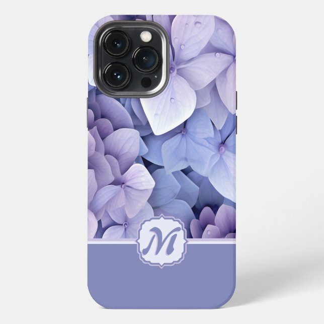 Purple Lilac Pretty Hydrangea Monogram iPhone Case (Back)