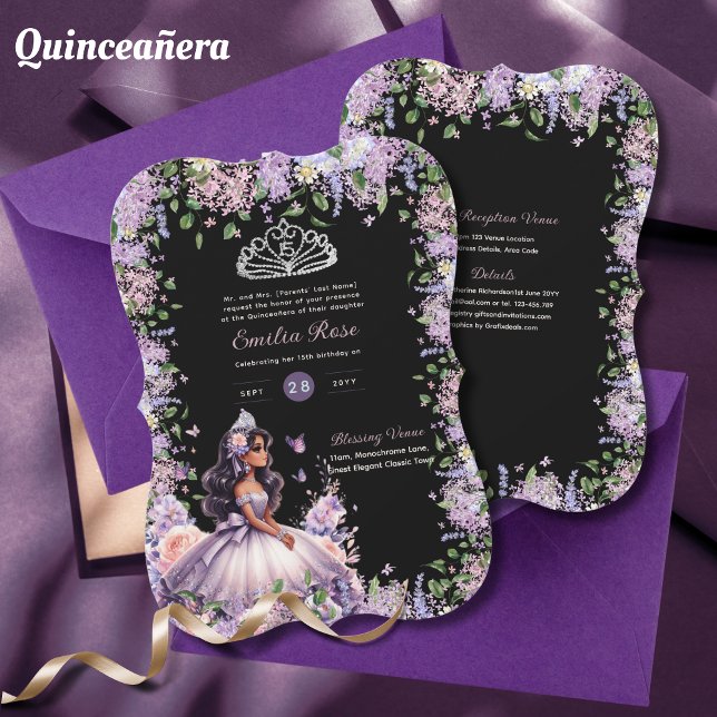 Purple Lilac Quinceanera Dress Floral Wisteria Invitation (Creator Uploaded)