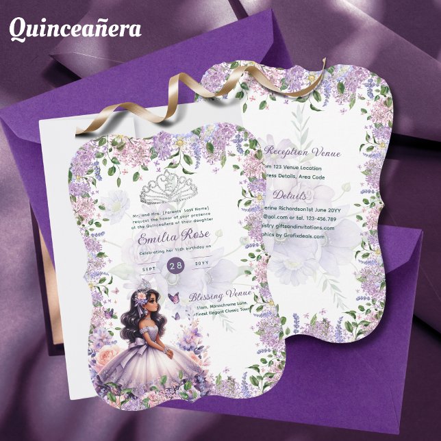 Purple Lilac Quinceanera Dress Floral Wisteria Invitation (Creator Uploaded)