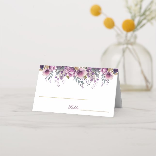 Purple Lilac Quinceañera Folded Place Card (Front)
