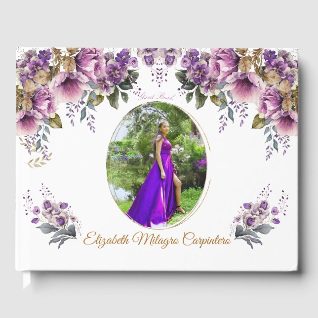 Purple Lilac Quinceañera Guest Book (Front)