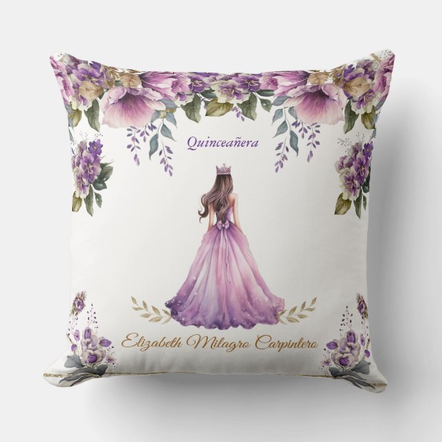 Purple Lilac Quinceañera Pillow (Front)