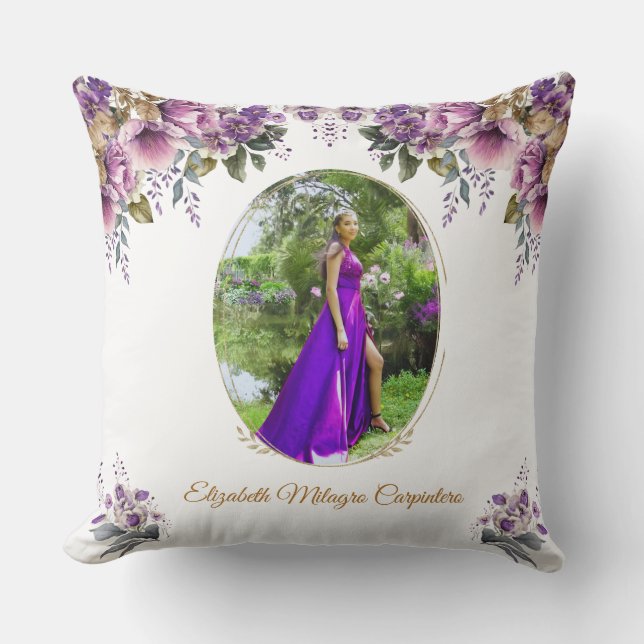 Purple Lilac Quinceañera Pillow for Quince Años (Front)