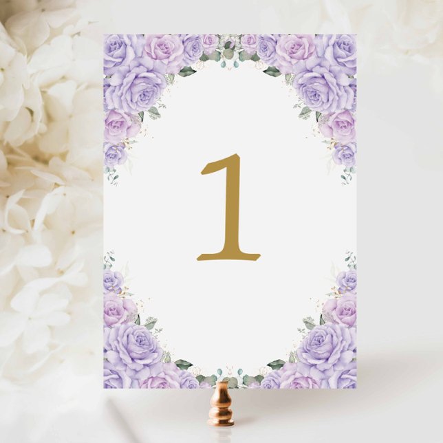 Purple Lilac Rose Floral Birthday Sweet 16 Wedding Table Number (Creator Uploaded)