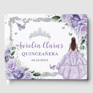 Purple Lilac Roses Floral Butterflies Quinceañera  Guest Book