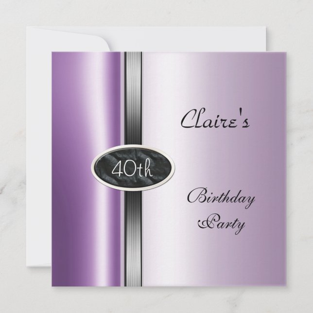 Purple Lilac Silver 40th Birthday Party Invitation (Front)