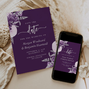 Purple Lilac Silver Floral Wedding Save the Date Invitation