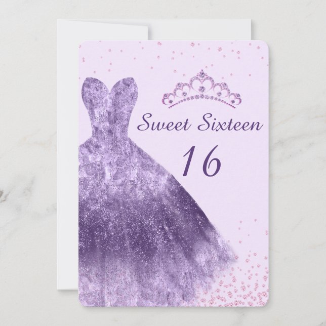 Purple Lilac Sweet 16 Party Dress Gown 16th Invitation (Front)