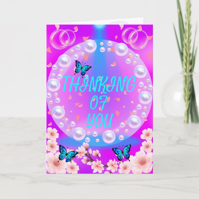 Purple Lilac Thinking Of You Boho Modern Trendy  Thank You Card (Front)