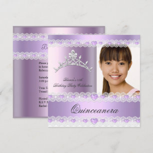 Purple Lilac Tiara Quinceanera 15 Birthday Party Invitation