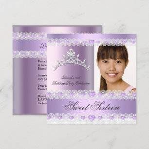 Purple Lilac Tiara Sweet Sixteen 16 Birthday Party Invitation