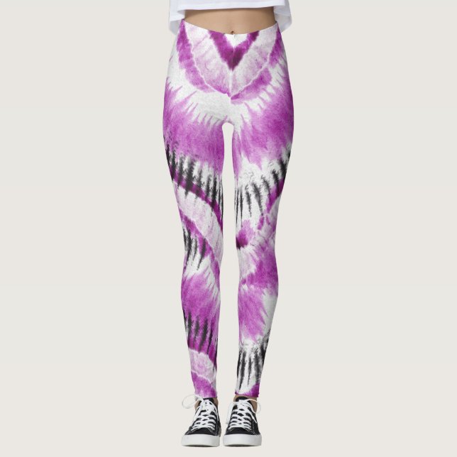 Purple lilac tie dye painting leggings (Front)